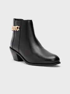 20Dresses Women Black Chain Embellished Block Heeled Mid-Top Regular Boots