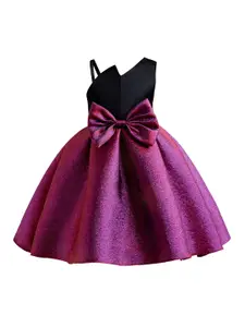 StyleCast Girls Purple One Shoulder Shoulder Straps Bow Detail Fit & Flare Dress
