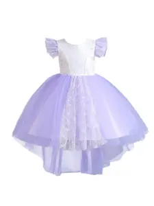 StyleCast Girls Purple Self Design Flutter Sleeves Sequinned Fit and Flare Dress