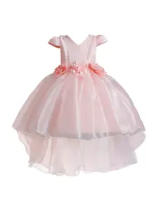 StyleCast Pink Girls Cap Sleeves Lace Inserts Balloon Dress