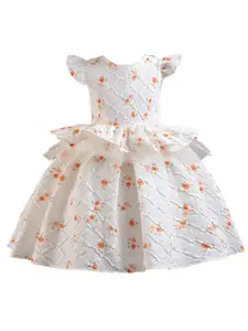 StyleCast Girls White Floral Print Flared Sleeve Layered Balloon Mini Dress