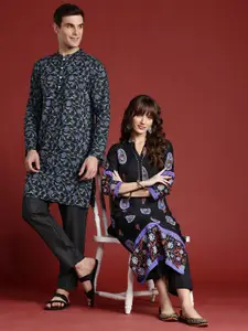 Anouk Men FloralPrinted Mandarin Collar Pure Cotton Kurta