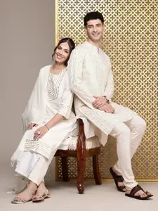 House of Pataudi Embellished Sequinned Jashn Kurta With Churidar