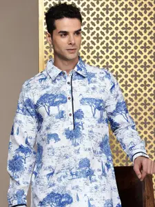 House of Pataudi Shirt Collar Tribal Printed Jashn Kurta