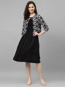 DEEBACO Smocked Fit & Flare Midi Dress