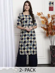 7Threads Selection Of 2 Printed Straight Crepe Kurtas