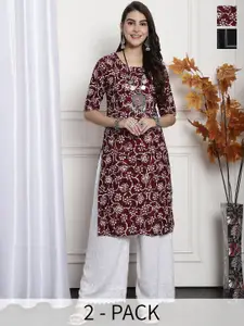 7Threads Selection Of 2 Floral Printed Straight Kurta