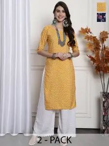 7Threads Selection Of 2 Printed Round Neck Straight Kurtas