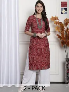 7Threads Selection Of 2 Printed Straight Crepe Kurtas