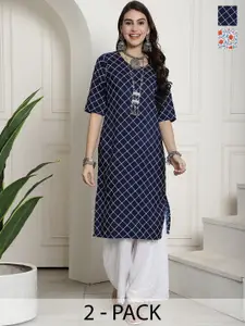 7Threads Selection Of 2 Printed Round Neck Crepe Kurtas