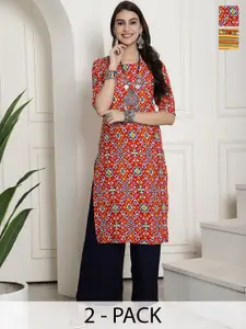 7Threads Selection Of 2 Ethnic Motifs Printed Crepe Straight Kurta