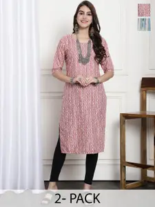 7Threads Selection Of 2 Printed Straight Crepe Kurtas