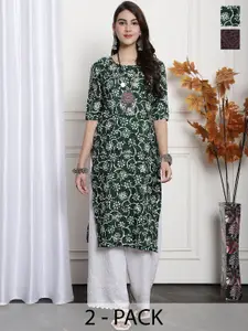 7Threads Pack of 2 Ethnic Motifs Printed Summer Sheers Crepe Kurta