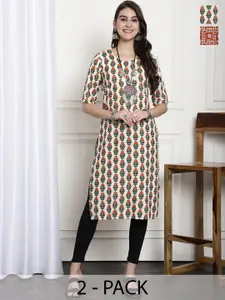 7Threads Selection Of 2 Printed Straight Crepe Kurtas