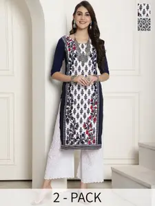 7Threads Selection Of 2 Printed Round Neck Crepe Straight Kurta