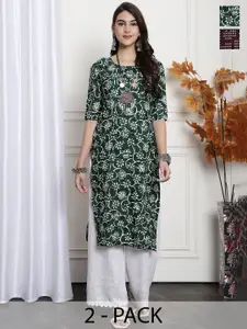 7Threads Selection Of 2 Floral Printed Straight Kurtas