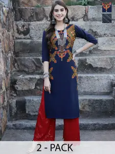 7Threads Selection Of 2 Printed Round Neck Crepe Straight Kurta