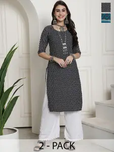 7Threads Selection Of 2 Printed Straight Crepe Kurtas