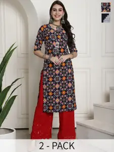7Threads Selection Of 2 Printed Round Neck Crepe Straight Kurtas