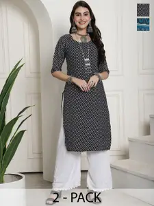 7Threads Selection Of 2 Printed Straight Kurtas