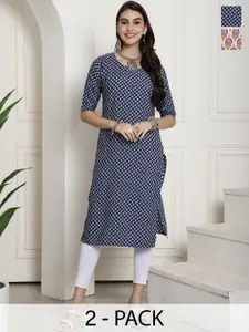 7Threads Selection Of 2 Ethnic Motifs Printed  Crepe Straight Kurta