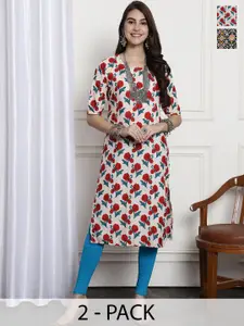 7Threads Selection Of 2 Ethnic Motifs Printed Round Neck Straight Crepe Kurta