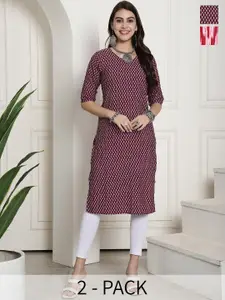 7Threads Pack of 2 Ethnic Motifs Printed Summer Sheers Crepe Kurta