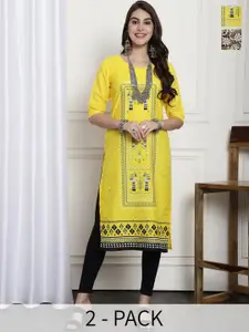 7Threads Selection Of 2 Printed Round Neck Crepe Straight Kurta