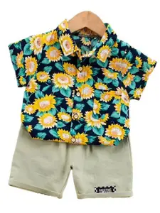 StyleCast Boys Black Floral Printed Pure Cotton T-shirt With Shorts