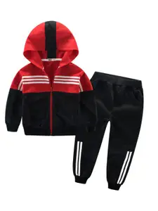 StyleCast Boys Red Colourblocked Pure Cotton Jacket with Pyjamas