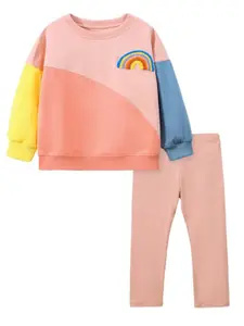 StyleCast Girls Pink Colourblocked Pure Cotton T-shirt With Leggings