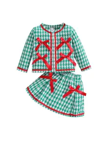 StyleCast Girls Green Checked Top With Skirt