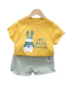StyleCast Boys Yellow Typography Printed Pure Cotton T-shirt With Shorts