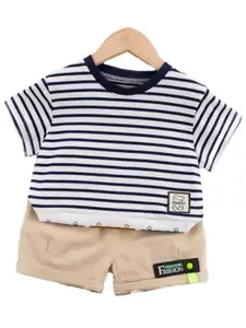 StyleCast Boys Black Striped Pure Cotton T-shirt With Shorts