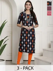 7Threads Selection of 3 Ethnic Motifs Printed Regular Kurtas