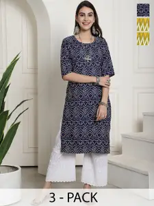 7Threads Selection Of 3 Ethnic Motifs Printed Crepe Kurtas