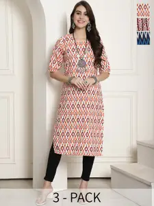 7Threads Selection Of 3 Ethnic Motifs Printed Straight Kurta