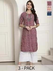 7Threads Selection Of 3 Ethnic Motifs Printed Regular Kurta