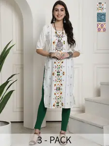 7Threads Selection Of 3 Ethnic Motifs Printed Straight Crepe Kurtas