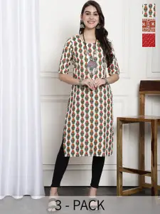 7Threads Selection of 3 Ethnic Motifs Printed Regular Kurtas