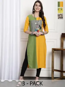 7Threads Selection Of 3 Ethnic Motifs Printed Straight Crepe Kurtas