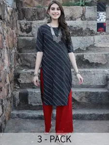 7Threads Selection Of 3 Printed Round Neck Crepe Straight Kurta
