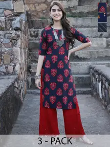 7Threads Selection Of 3 Ethnic Motifs Printed Straight Kurta