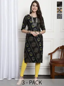 7Threads Selection Of 3 Printed Round Neck Crepe Straight Kurta