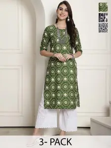 7Threads Pack of 3 Ethnic Motifs Printed Summer Sheers Crepe Kurta