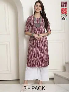 7Threads Selection of 3 Ethnic Motifs Printed Regular Kurtas