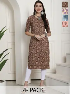 7Threads Selection Of 3 Printed Round Neck Crepe Straight Kurta