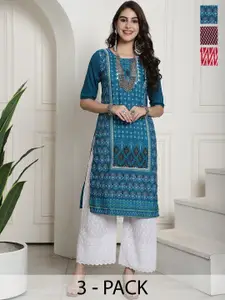 7Threads Selection Of 3 Ethnic Motifs Printed Crepe Kurtas