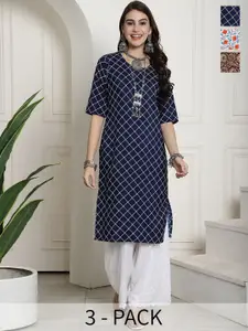 7Threads Selection of 3 Floral Printed Regular Kurtas