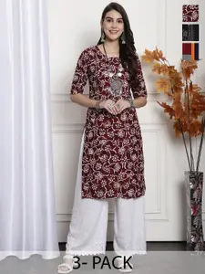 7Threads Selection Of 4 Printed Straight Crepe Kurtas